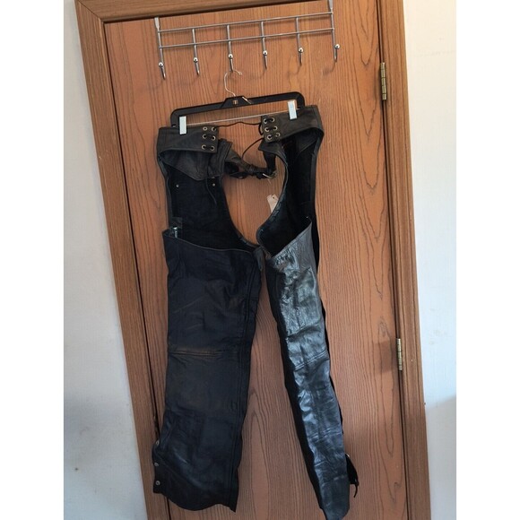 Vintage Hot Leathers Chaps Unisex Extra Large Black Leather Motorcycle New
